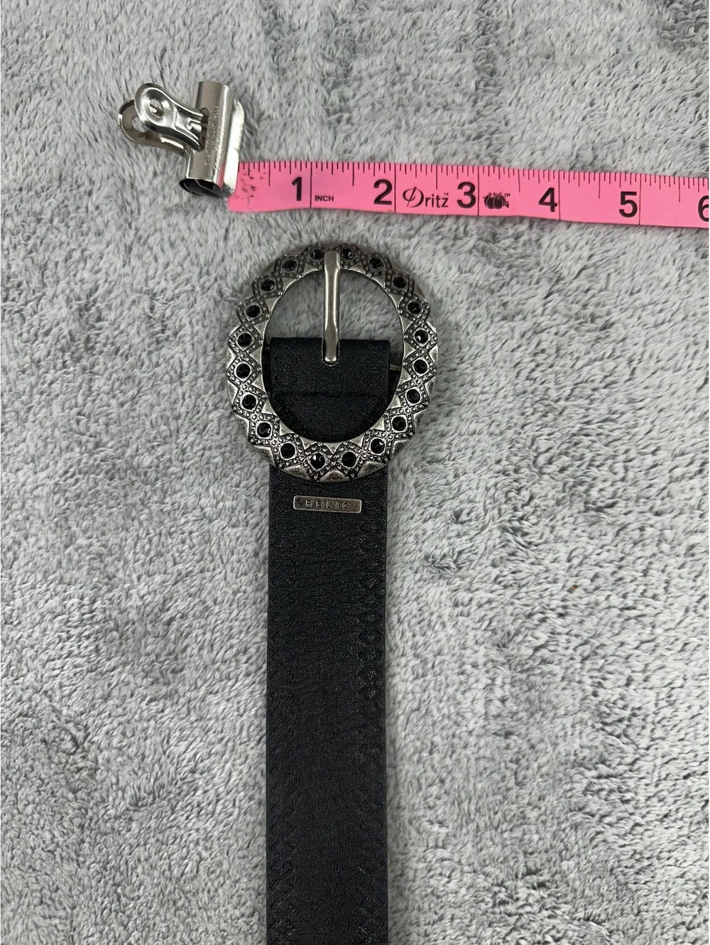 Relic Black Leather Belt with Ornate Silver Buckle